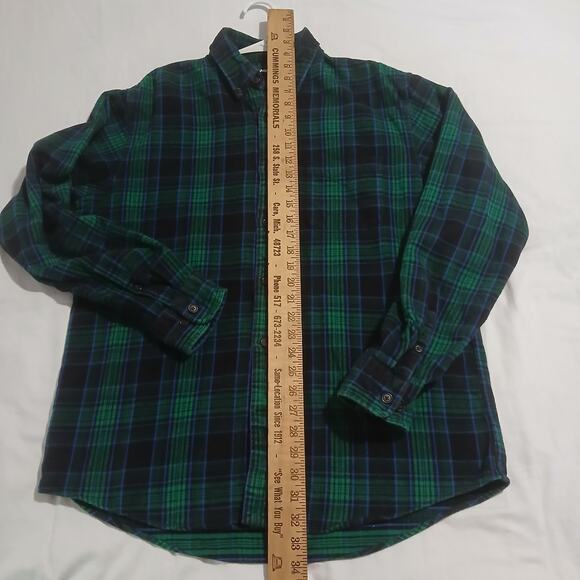 Lands' End Med Green/Blue Plaid Long-Sleeved Flannel 100% Cotton Easy Care - Picture 6 of 12